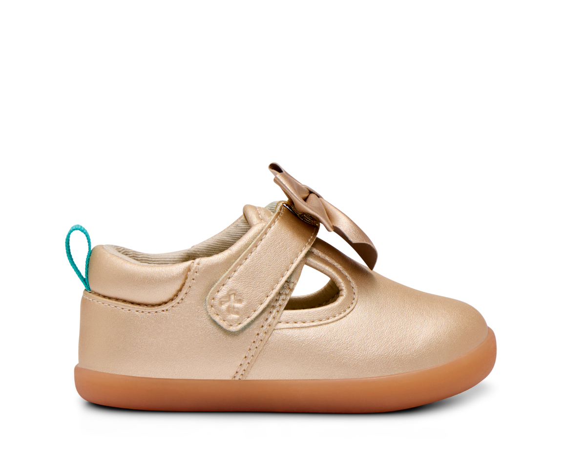Mini Mary Jane-skor i guld med rosett