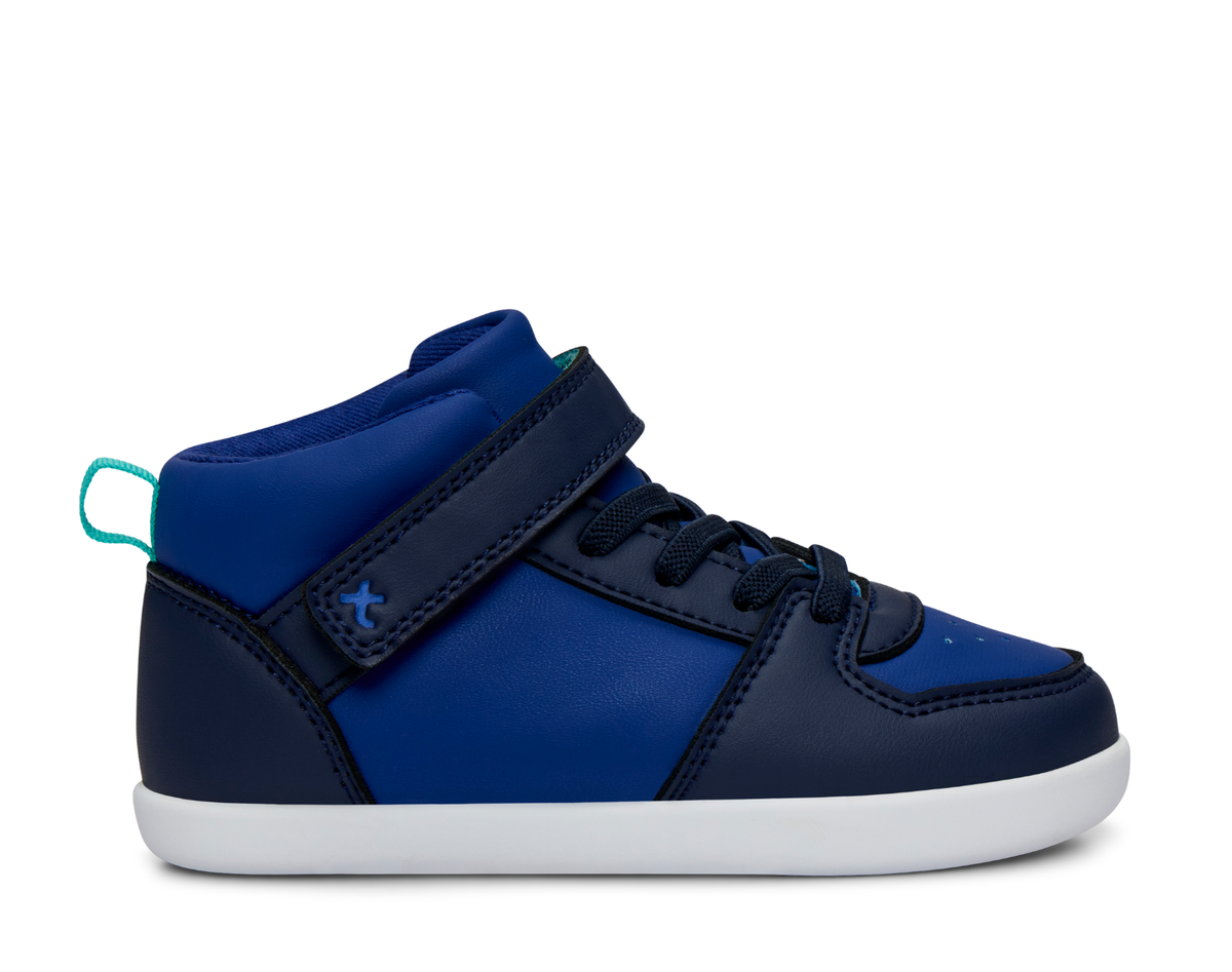 Varsity – Höga barnsneakers i blått, sidovy