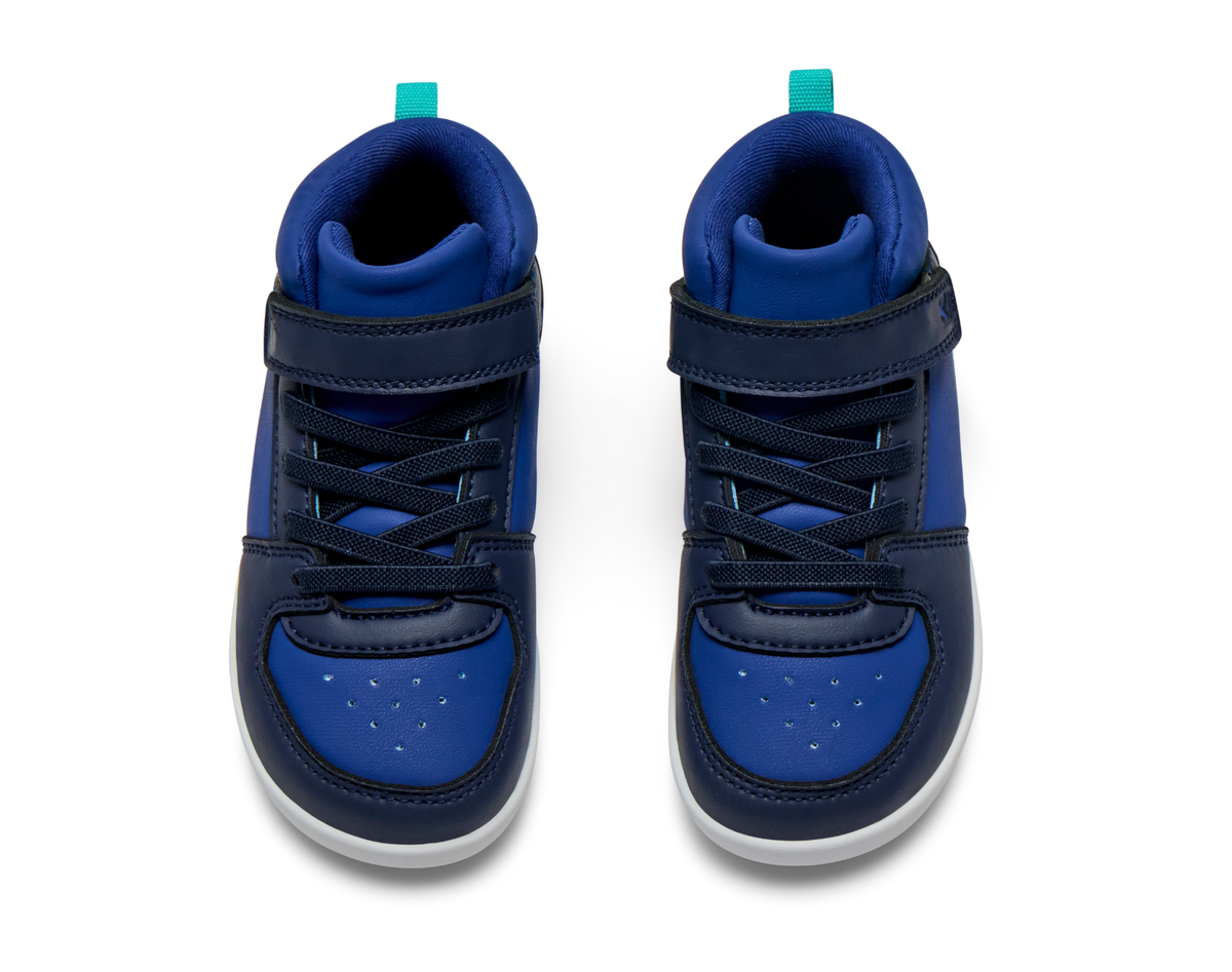 Varsity – Höga barnsneakers i blått, ovanifrån